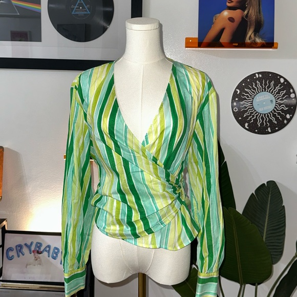 Zara Green striped multicolored wrap top - Picture 10 of 15